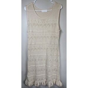 Lucky Brand Crochet Knit Dress XL Boho Sleeveless Ruffle Hem Beige